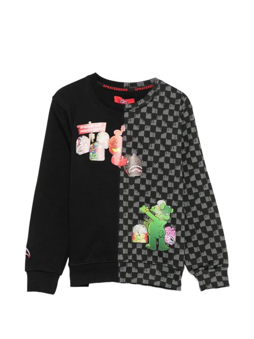 Felpa bambino Sprayground nera check con logo e stampa grafica Sprayground kids | SPY1496GX